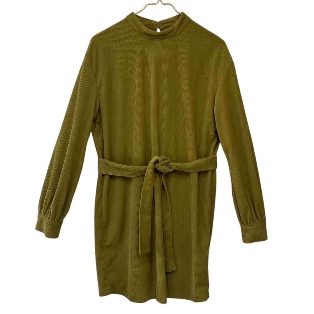 SHEIN Corduroy Mock Neck Belted Long Sleeve Dress Olive Green Size M - Picture 2 of 11